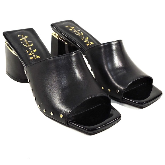 ALESSANDRO DI MARIA 🇮🇹 WOMEN'S BLACK SOFT LEATHER COMFORT SUMMER MULES - Picture 2 of 7